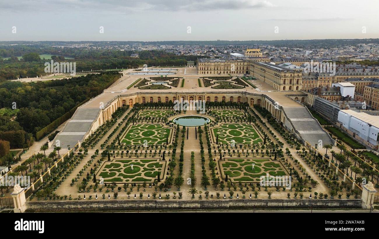 drone photo Versailles palace, Château de Versailles France Europe Stock Photo