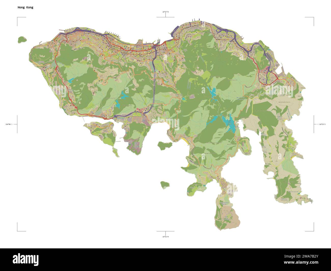 Shape of a topographic, OSM Humanitarian style map of the Hong Kong