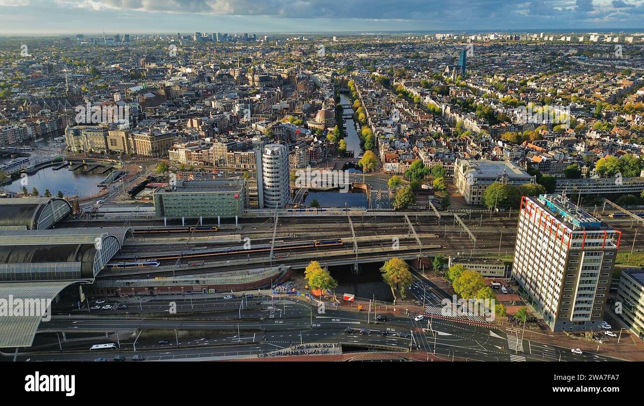 drone photo Amsterdam Netherlands Europe Stock Photo