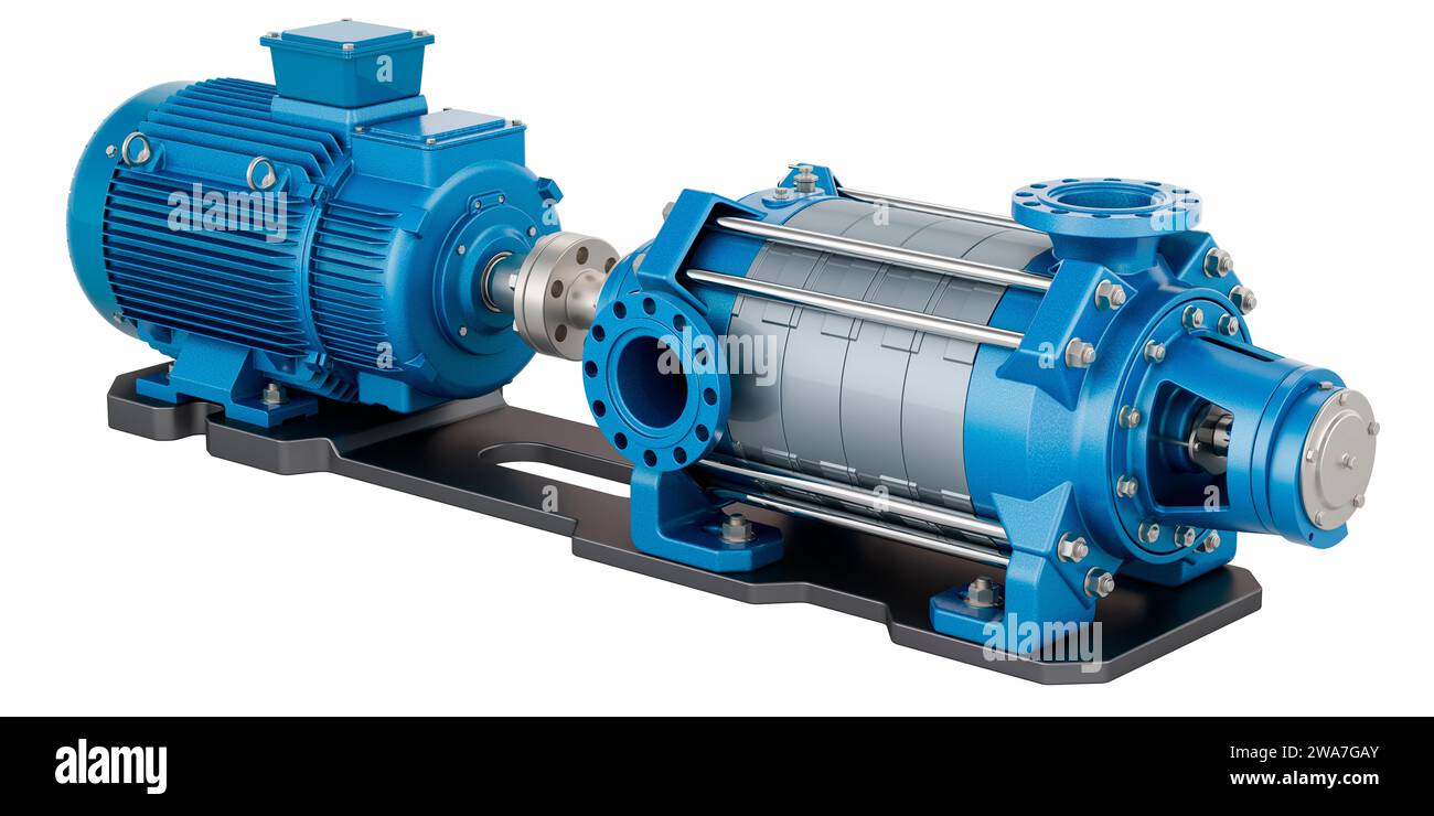 Horizontal multistage centrifugal pump. Electric water pump, 3D