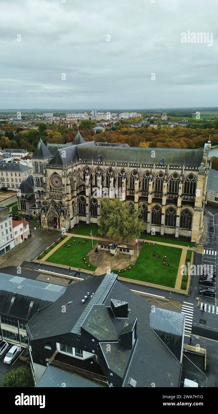 drone photo Châlons-en-Champagne Cathedral France Europe Stock Photo