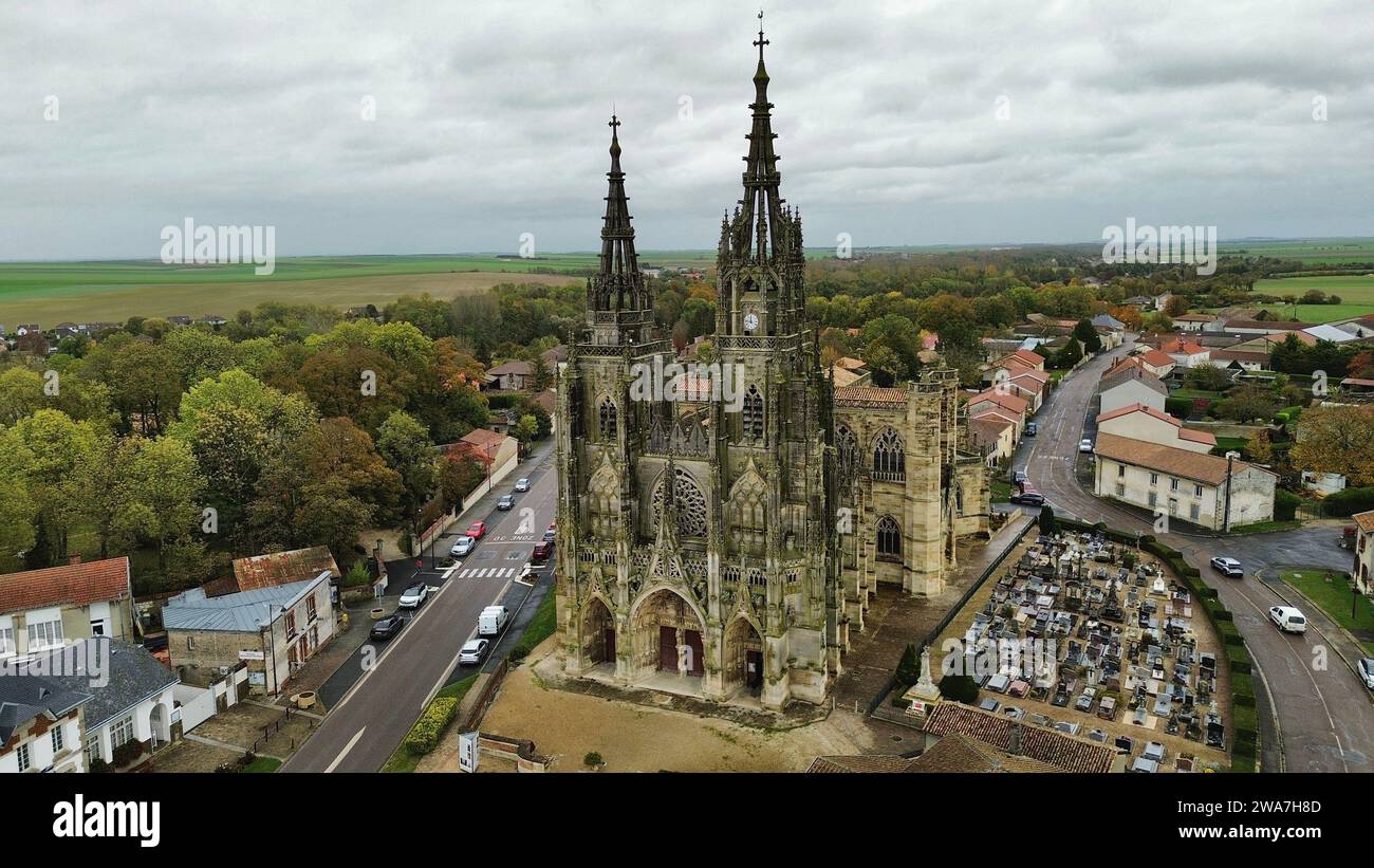 drone photo Notre-Dame Basilica, Basilique Notre-Dame de L'Épine France Europe Stock Photo