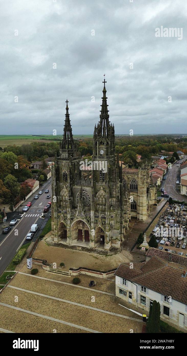 drone photo Notre-Dame Basilica, Basilique Notre-Dame de L'Épine France Europe Stock Photo