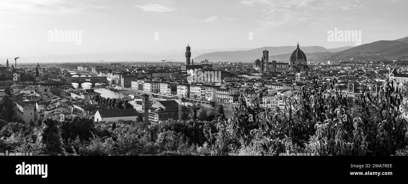 Skyline of downtown Florence during sunset, seen from the famous Piazzale Michelangelo, Italy Stock Photo