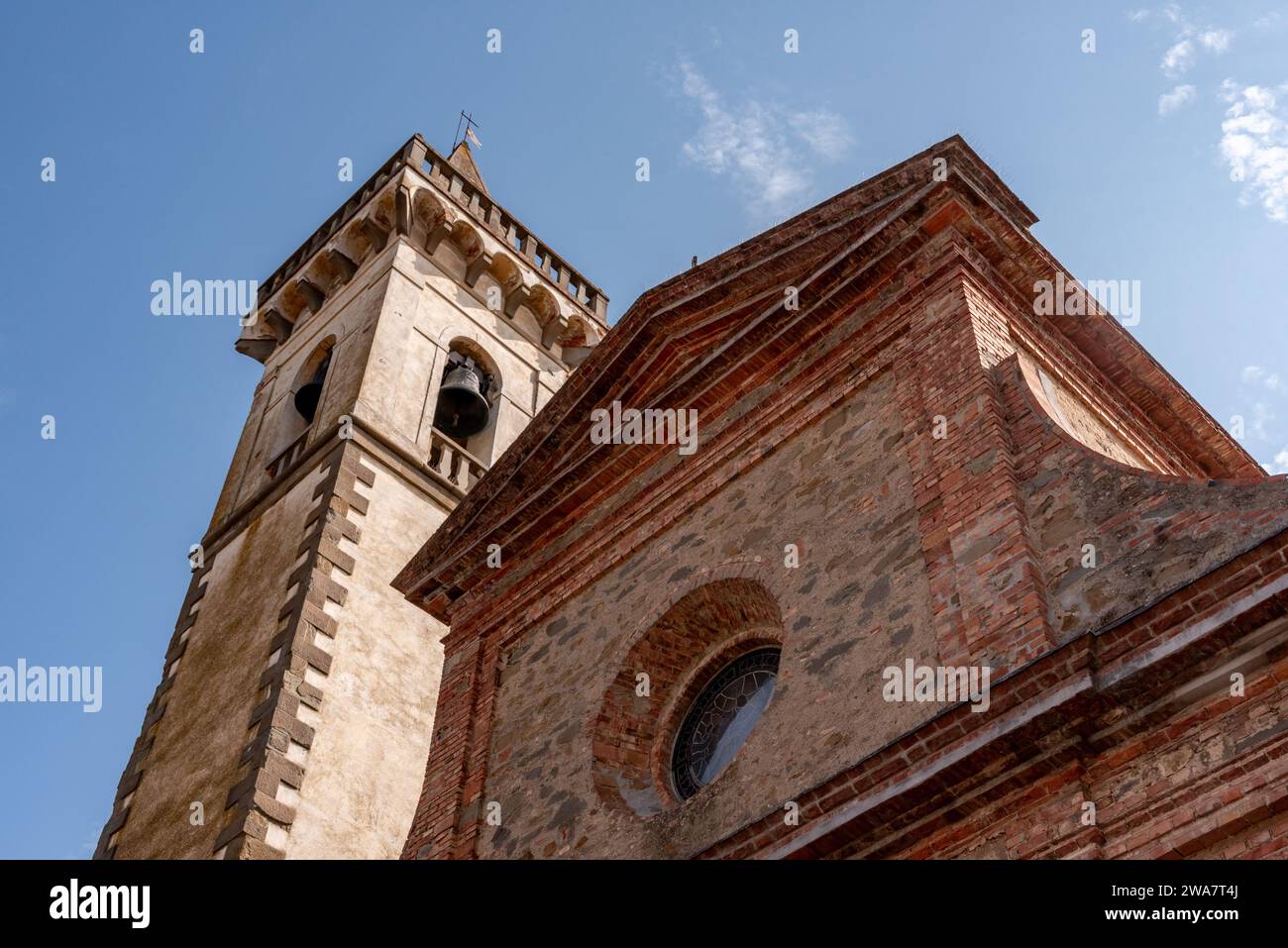 Church of the Holy Cross in Vinci, the baptismal church of famous Leonardo da Vinci, Italy Stock Photo