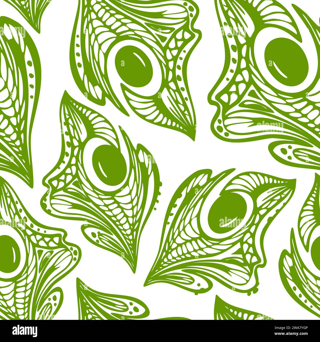 seamless pattern of green abstract decorative elements on white ...