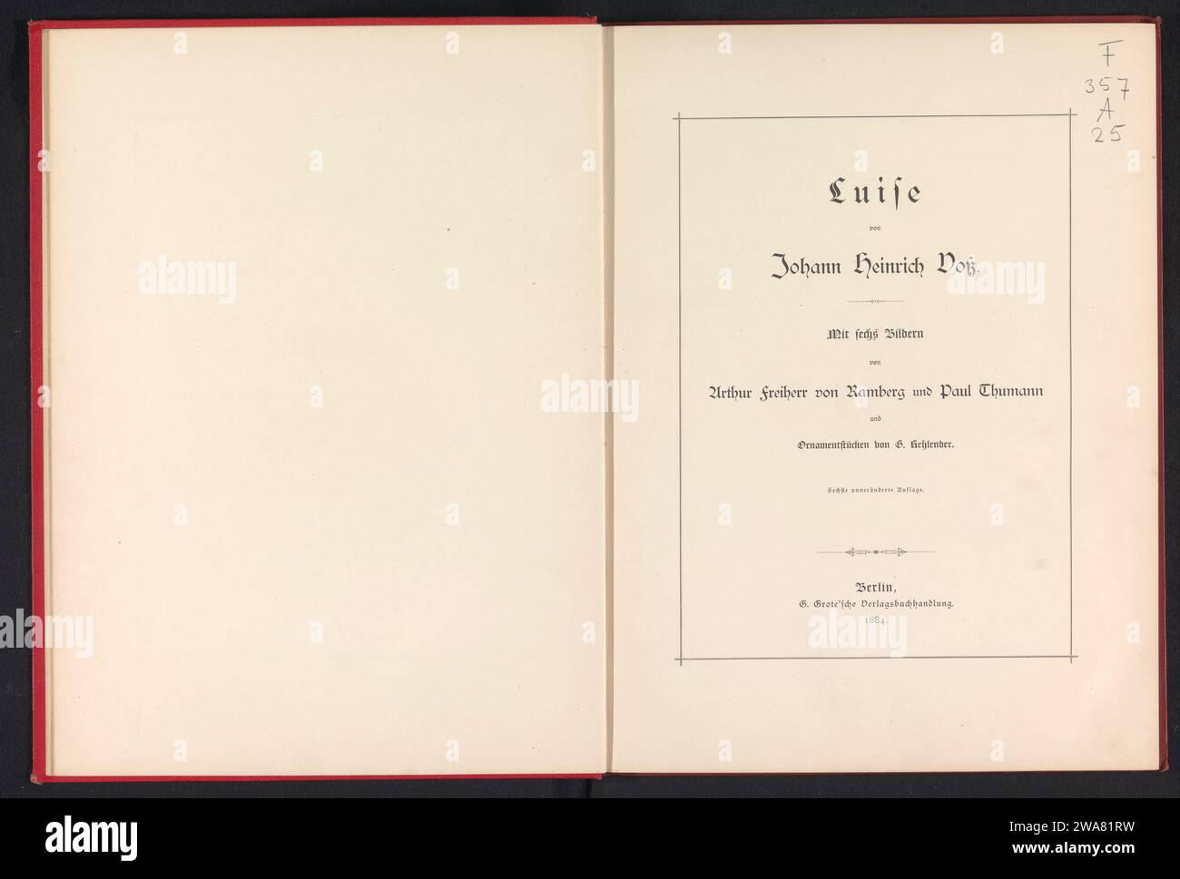 Luise, Johann Heinrich Voss, 1884 book  Berlin paper. cardboard. linen (material) printing Stock Photo