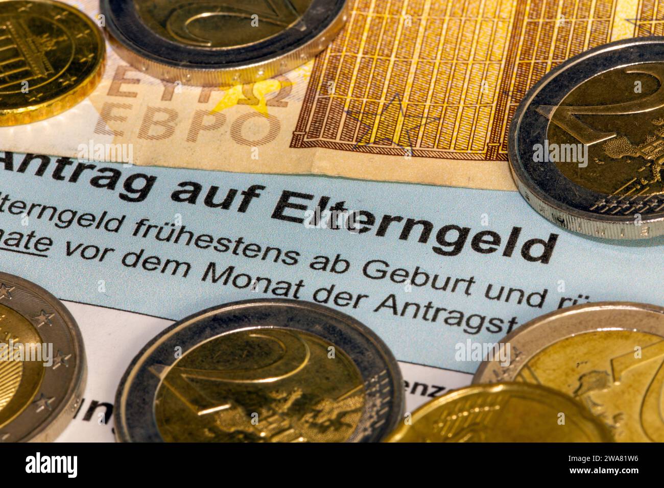 Symbol image of parental allowance Closeup of a blank form to apply for parental allowance