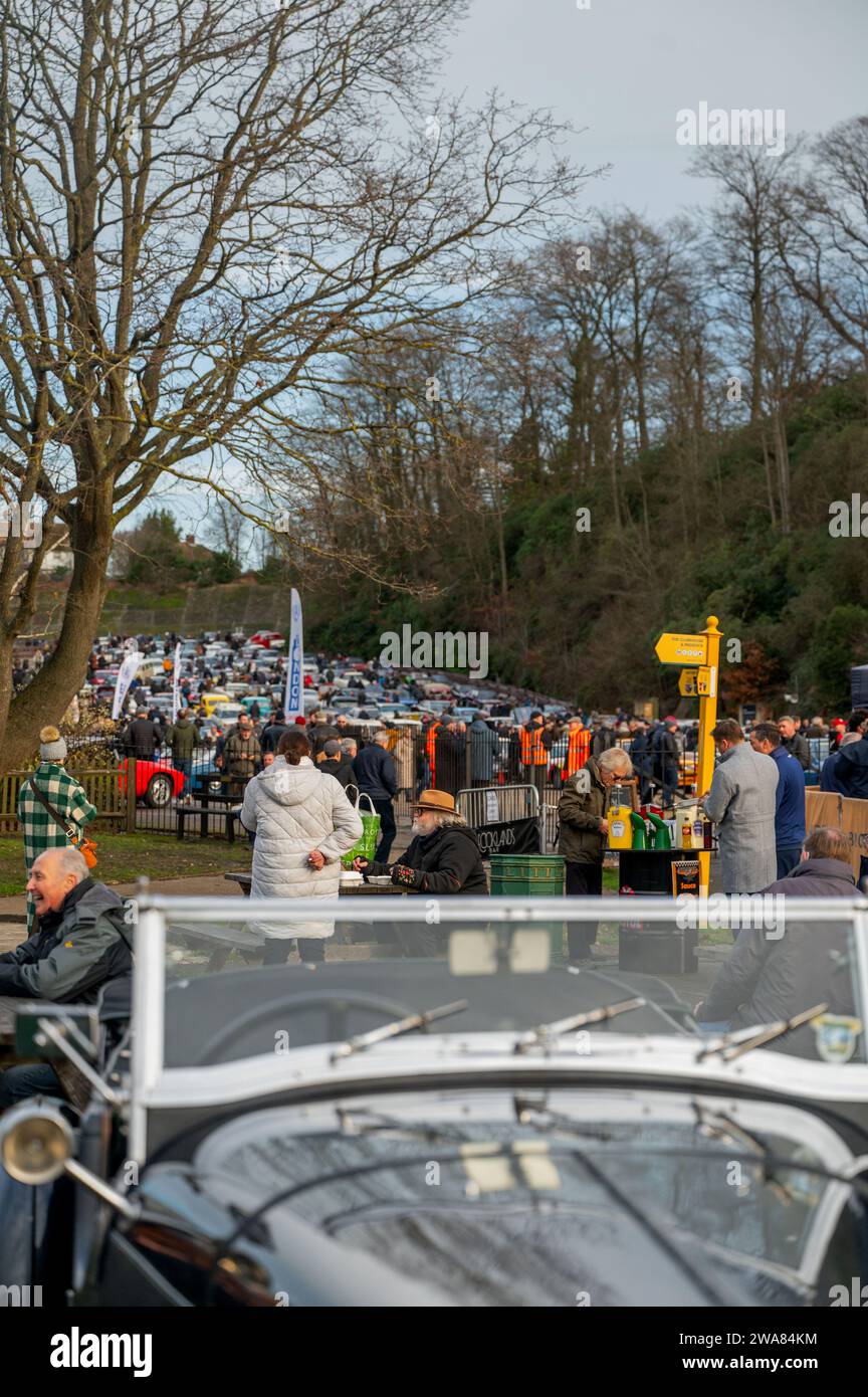 The start finish straight filled with pre 1994 cars at Brooklands New