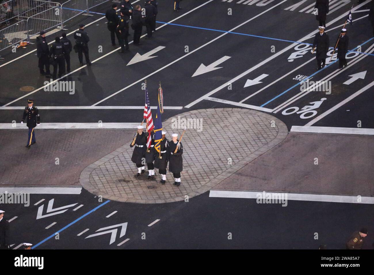 US military forces. WASHINGTON (Jan. 20, 2017) The U.S. Navy Color Guard march down Pennsylvania Avenue during the 58th Presidential Inaugural Parade in Washington, D.C. More than 5,000 military members from across all branches of the armed forces of the United States, including Reserve and National Guard components, provided ceremonial support and Defense Support of Civil Authorities during the inaugural period.  (U.S. Army photo by Sgt. Michael Christensen/Released) Stock Photo