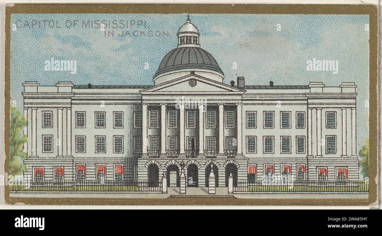 Capitol of Mississippi in Jackson, from the General Government and State Capitol Buildings series (N14) for Allen & Ginter Cigarettes Brands 1963 by Allen & Ginter Stock Photo
