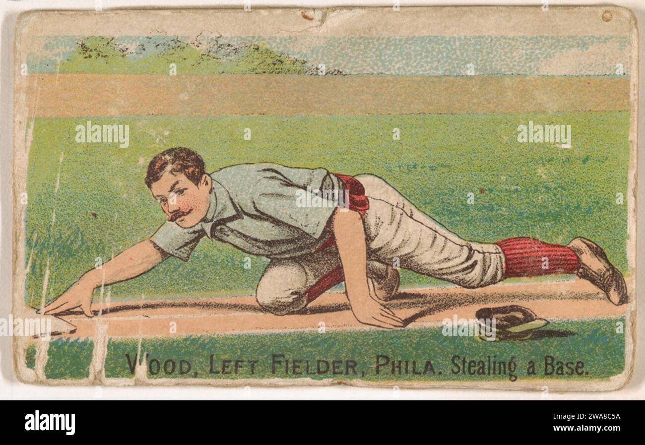 Wood, Left Fielder, Phila., Stealing a Base, from the Gold Coin series (N284) for Gold Coin Chewing Tobacco 1963 by D. Buchner & Co., New York Stock Photo