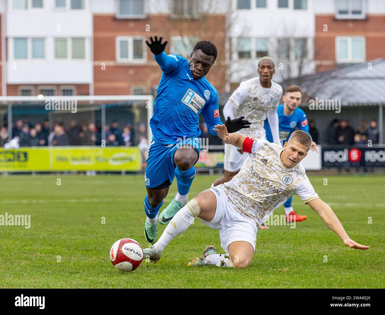 Warrington Rylands FC hosted Macclesfield FC at The Hive Arena, Gorsey Lane, in the Pitching In NPL Premier Division Stock Photo