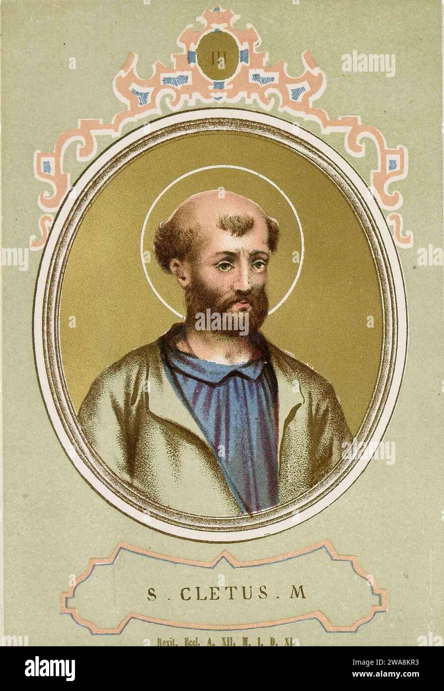 Pope Anacletus who was also known as Pope Cletus and Pope Anencletus. He was the first Greek pope. He was the third pope and was in office from AD76 to AD88. Stock Photo