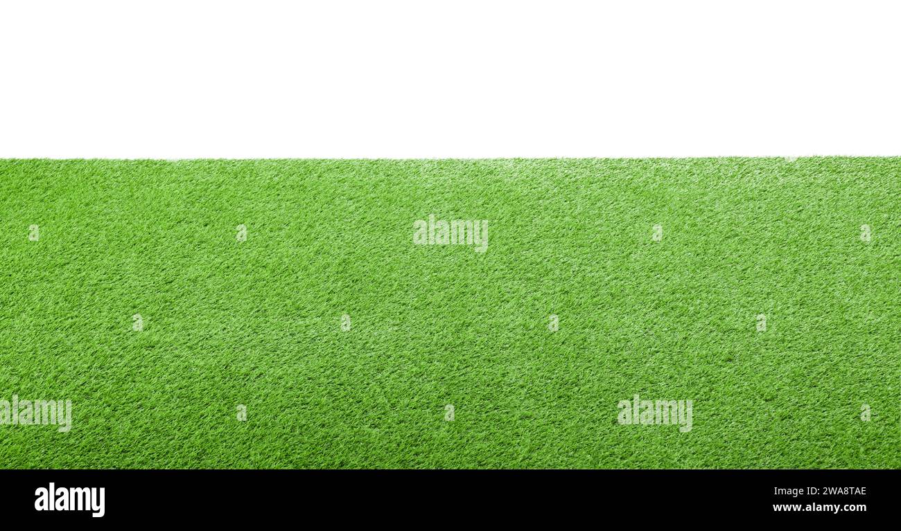Green artificial grass surface isolated on white Stock Photo