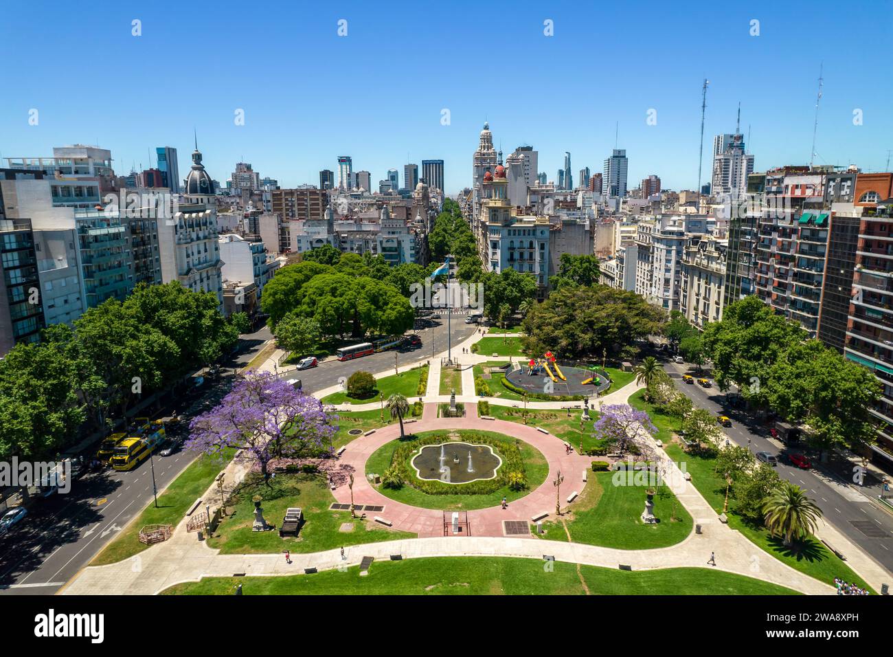 Beautiful aerial view of the Argentina flag waving, the Palace of the Argentine National Congress, in the city of Buenos Aires, Argentina Stock Photo