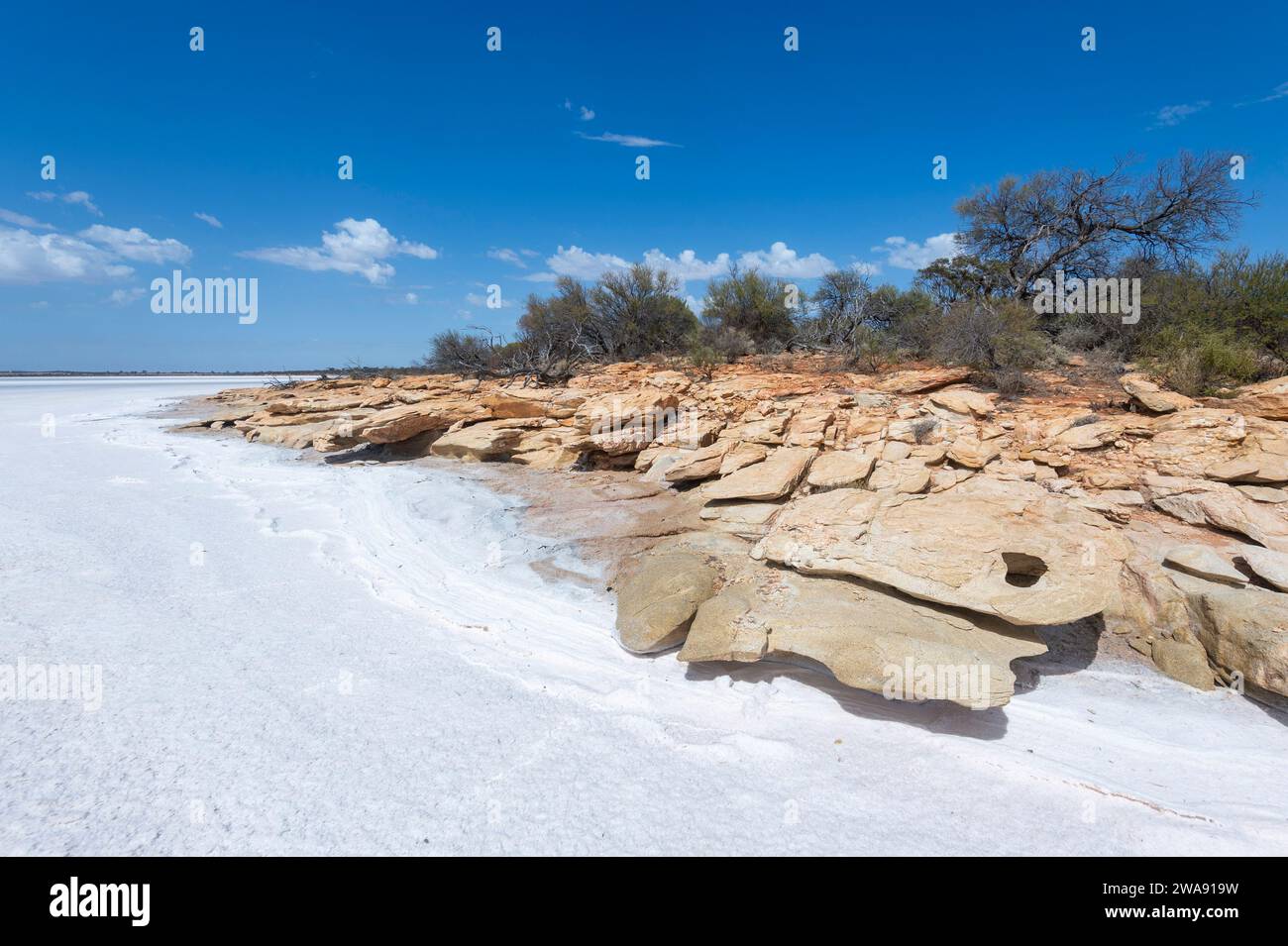 Scenic view of remote Koorkoordine salt lake, Southern Cross, Western Australia, WA, Australia Stock Photo