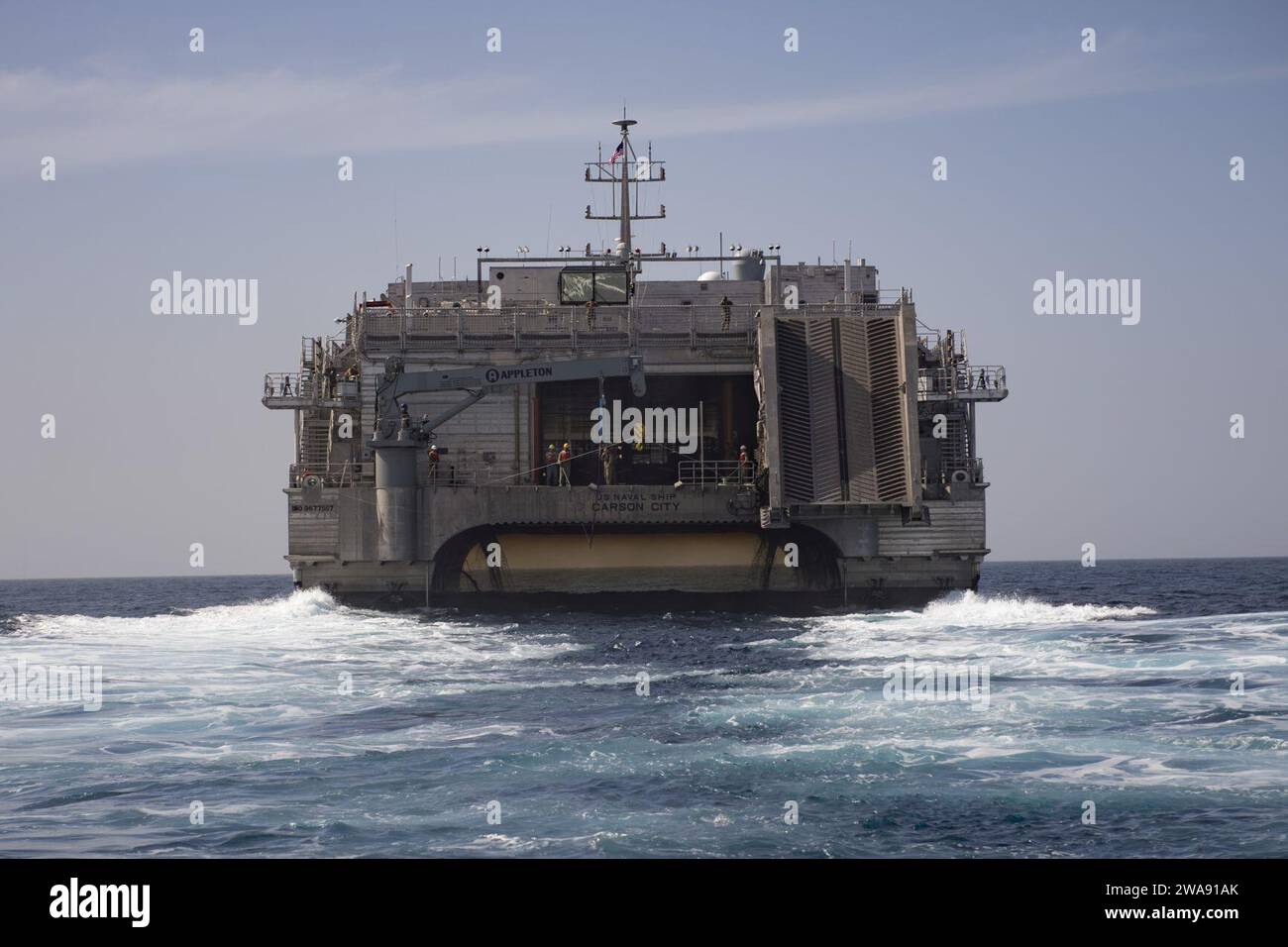 US military forces. 180303JI086-253 IONIAN SEA (Feb. 3, 2018) The Military Sealift Command expeditionary fast transport ship USNS Carson City (T-EPF 7) transits the Ionian Sea, March 3, 2018. Carson City is conducting naval operations in the U.S. 6th Fleet area of operations to advance security and stability in the region. (U.S. Navy photo by Mass Communication Specialist 3rd Class Ford Williams/Released) Stock Photo