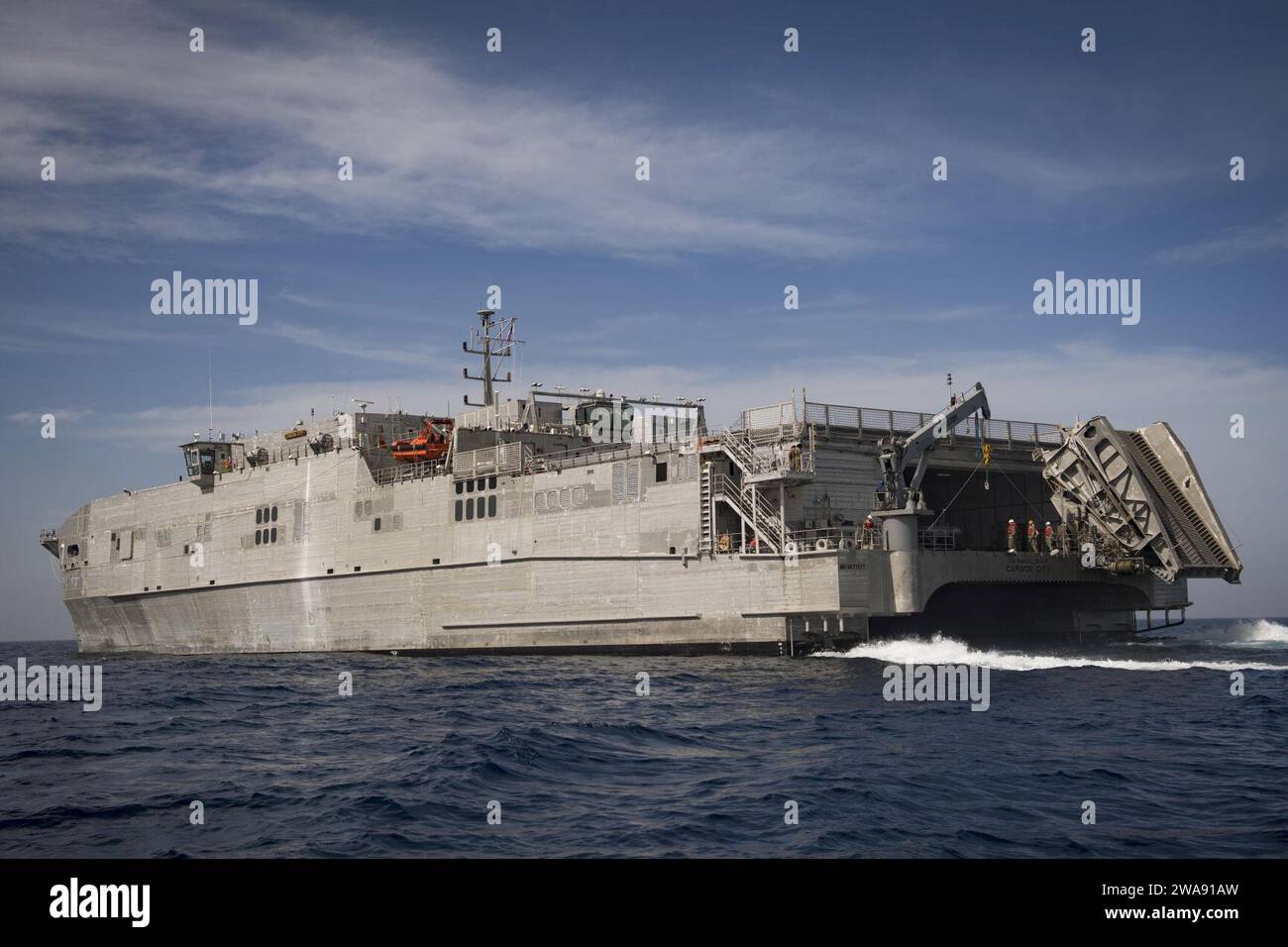 US military forces. 180303JI086-168 IONIAN SEA (Feb. 3, 2018) The Military Sealift Command expeditionary fast transport ship USNS Carson City (T-EPF 7) transits the Ionian Sea, March 3, 2018. Carson City is conducting naval operations in the U.S. 6th Fleet area of operations to advance security and stability in the region. (U.S. Navy photo by Mass Communication Specialist 3rd Class Ford Williams/Released) Stock Photo