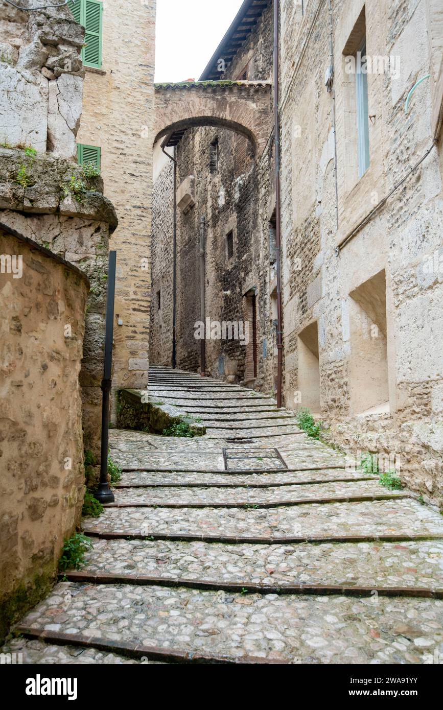 Pedestrian Alley in Spoleto - Italy Stock Photo