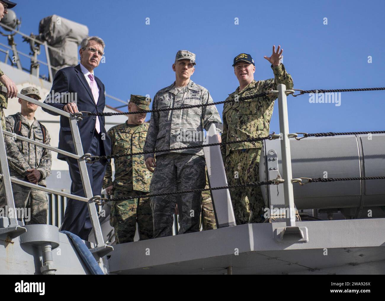 US military forces. 180319KA046-0215  NAVAL SUPPORT ACTIVITY SOUDA BAY, Greece (March 19, 2018) – U.S. Ambassador to Greece Geoffrey Pyatt, left, U.S. Air Force Lt. Gen. Timothy Ray, center, and Cmdr. Peter Halvorsen, commanding officer of the Arleigh Burke-class guided-missile destroyer USS Carney (DDG 64) tour the ship at Naval Support Activity Souda Bay, Greece, March 19, 2018. Carney, forward-deployed to Rota, Spain, is on its fourth patrol in the U.S. 6th Fleet area of operations in support of regional allies and partners, and U.S. national security interests in Europe and Africa. (U.S. N Stock Photo