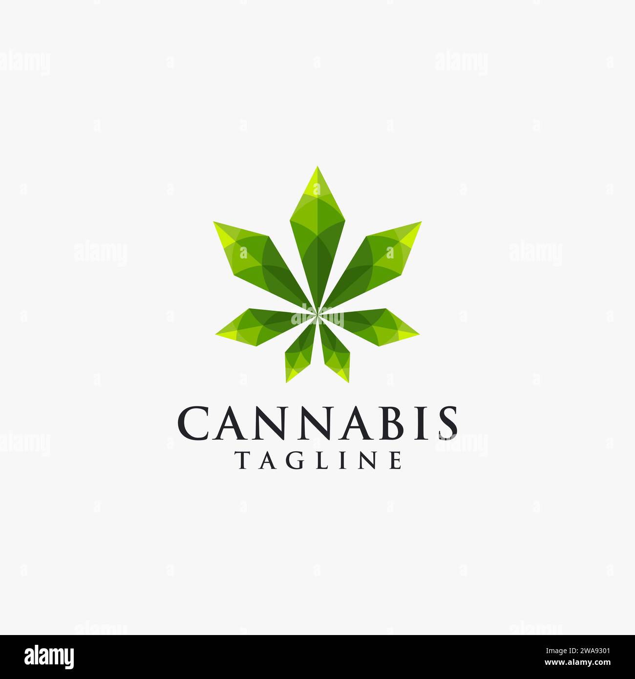 Modern geometric hemp cannabis marijuana logo icon vector template, with lowpoly style on white background Stock Vector