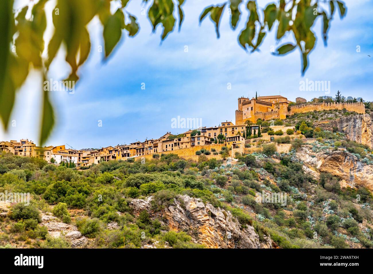 Alquezar mountain village, medieval town of Huesca seen from below ...