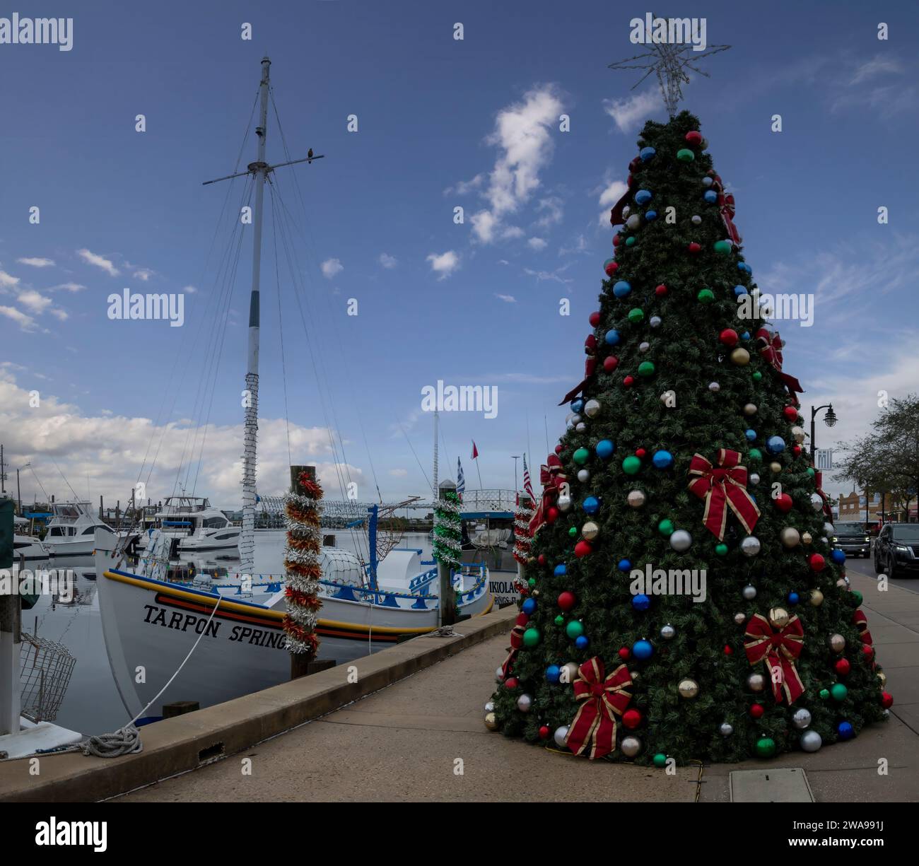 A large Christmas tree on the sponge docks at Tarpon Springs, Florida, USA Stock Photo