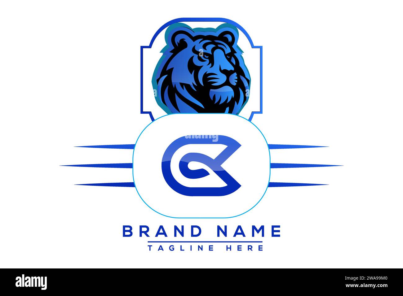 CG Tiger logo Blue Design. Vector logo design for business. Stock Vector