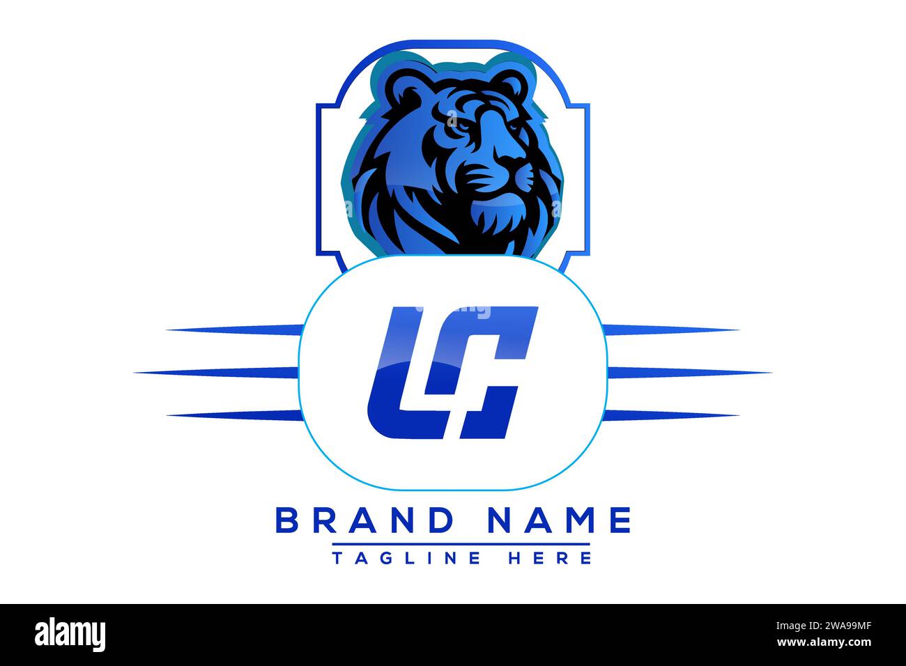 CL Tiger logo Blue Design. Vector logo design for business. Stock Vector