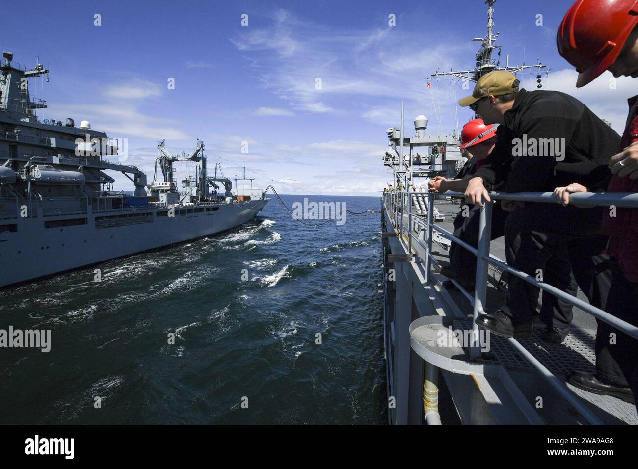 US military forces. 180605XT273-185 BALTIC SEA (June 5, 2018) The Blue Ridge-class command and control ship USS Mount Whitney (LCC 20) conducts a replenishment-at-sea with the German Berlin-class replenishment ship FGS Frankfurt A.M. (A1412) in the Baltic Sea, June 5, during exercise Baltic Operations (BALTOPS) 2018. BALTOPS is the premier annual maritime-focused exercise in the Baltic region and one of the largest exercises in Northern Europe enhancing flexibility and interoperability among allied and partner nations. (U.S. Navy photo by Mass Communication Specialist 1st Class Justin Stumberg Stock Photo