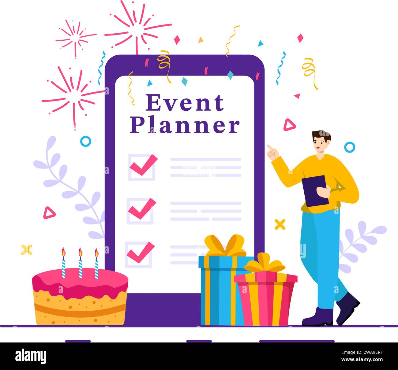 Event Planner Vector Illustration with Planning Schedule, Time
