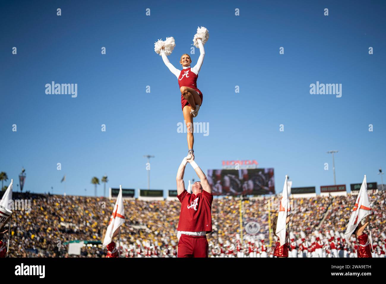 Alabama Crimson Tide cheer leaders during the CFP Semifinal at the Rose Bowl Game between the Alabama Crimson Tide and Michigan Wolverines, Monday, Ja Stock Photo