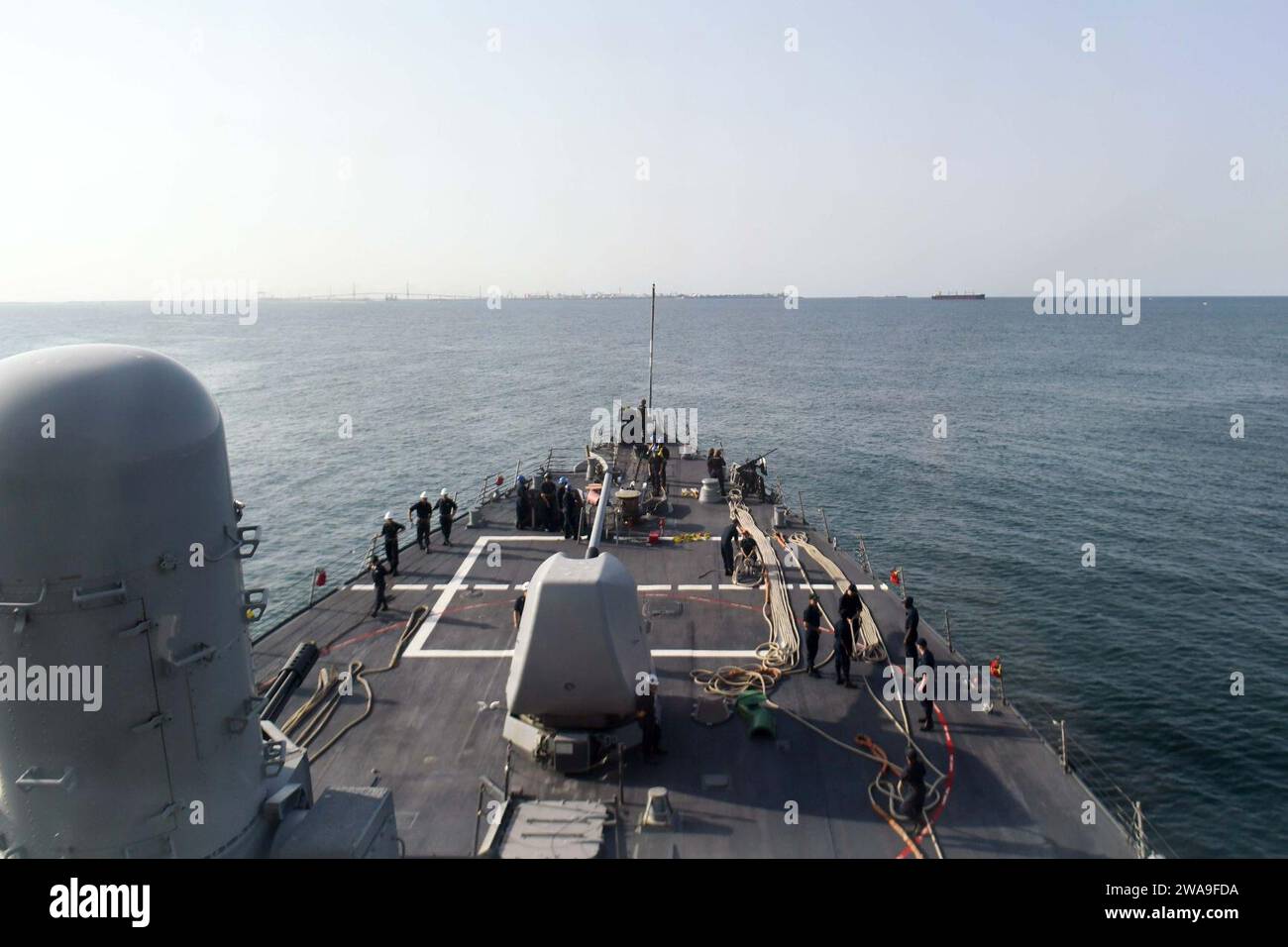 US military forces. 180808QR145-040 NAVAL STATION ROTA, Spain (Aug. 8, 2018) - The Arliegh Burke class guided-missile destroyer USS Ross (DDG 71) departs Naval Station Rota, Spain, Aug. 8, 2018. Ross, forward-deployed to Rota, Spain, is on its seventh patrol in the U.S. 6th Fleet area of operations in support of U.S. national security interests Europe and Africa. (U.S. Navy photo by Mass Communication Specialist 3rd Class Krystina Coffey/ Released) Stock Photo