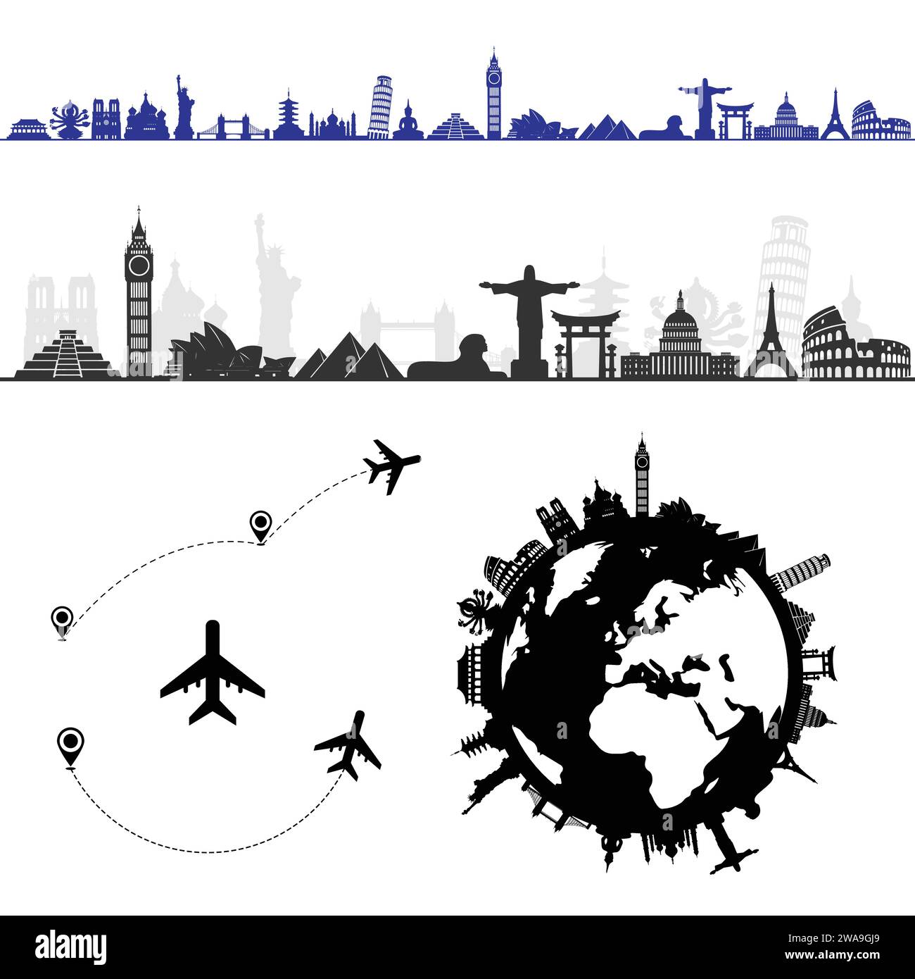 World sights in line and with circle Stock Vector