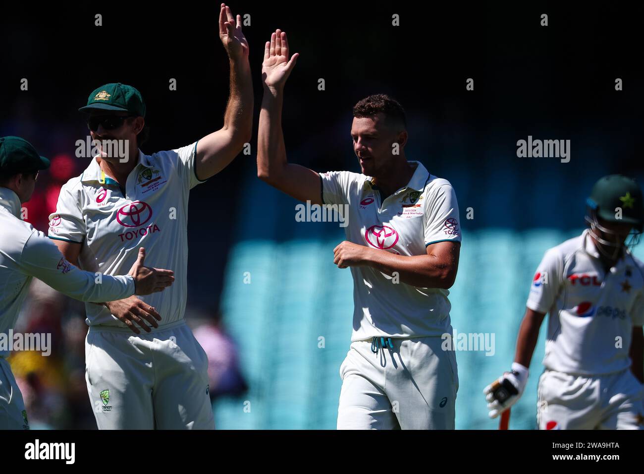 Sydney Cricket Ground, Sydney, Australia. 3rd Jan, 2024. International Test Cricket, Australia versus Pakistan 3rd Test Day 1; Saim Ayub of Pakistan is out for a duck bowled by Josh Hazlewood of Australia and caught by Alex Carey of Australia Credit: Action Plus Sports/Alamy Live News Stock Photo