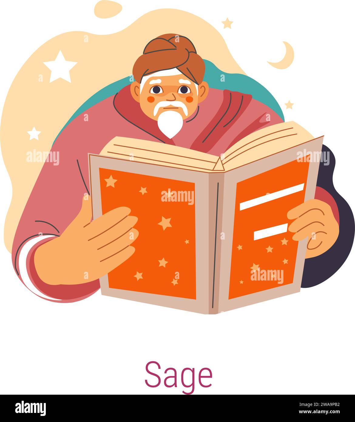 Jungian archetype of Sage, male reading books Stock Vector