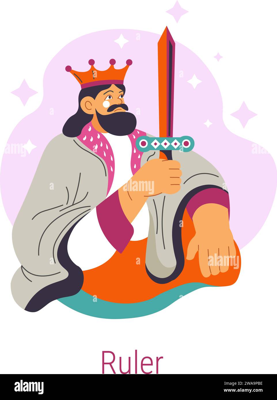 Jungian archetype of Ruler, king wearing crown Stock Vector