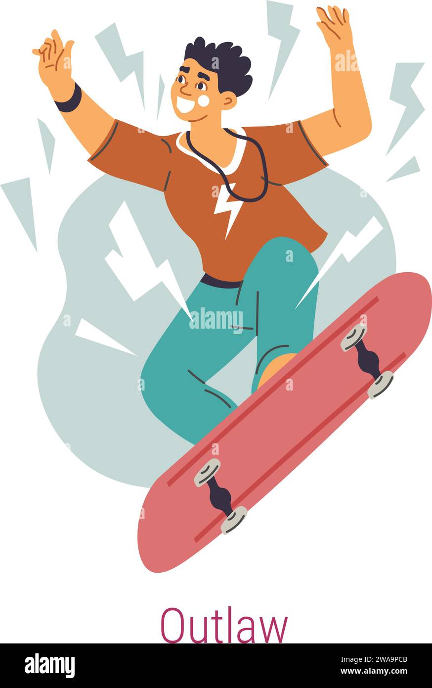 Jungian archetype of outlaw, man on skateboard Stock Vector