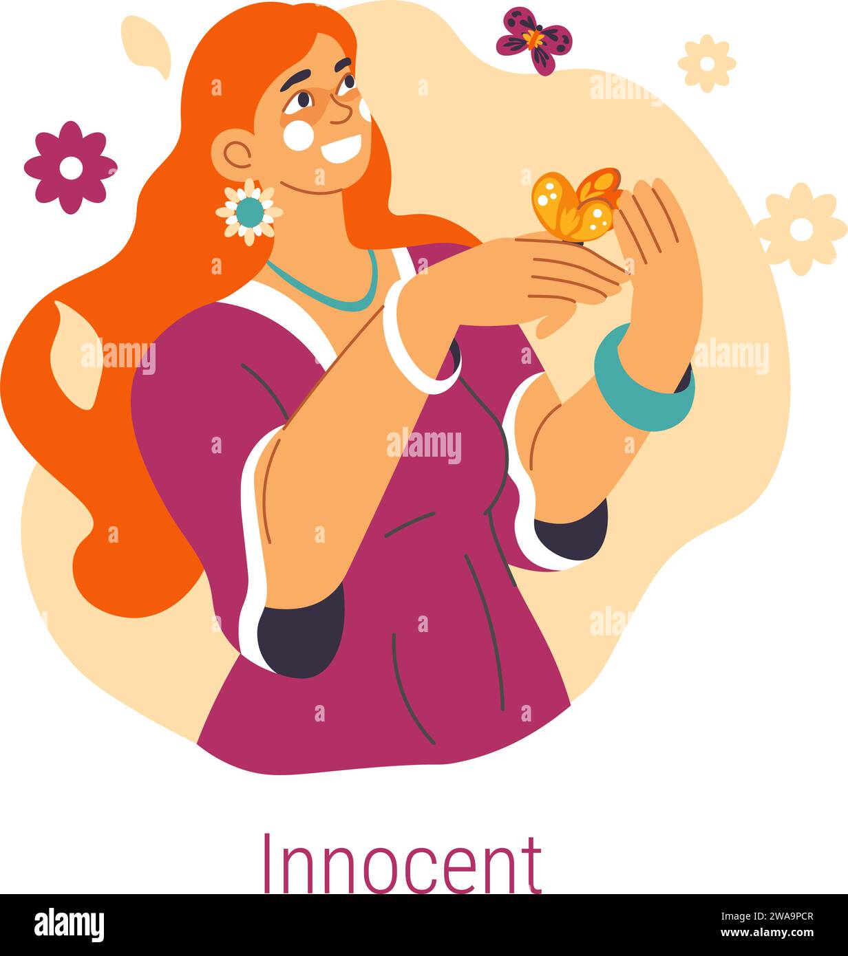 Jungian archetype of Innocent, woman with flowers Stock Vector