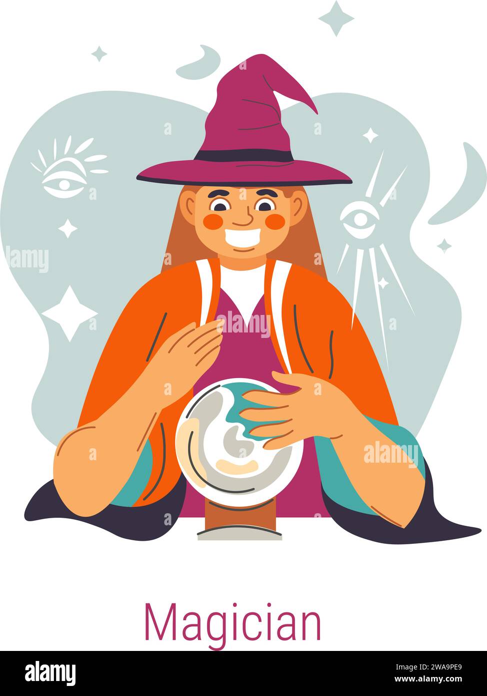 Jungian archetype of Magician, woman with ball Stock Vector