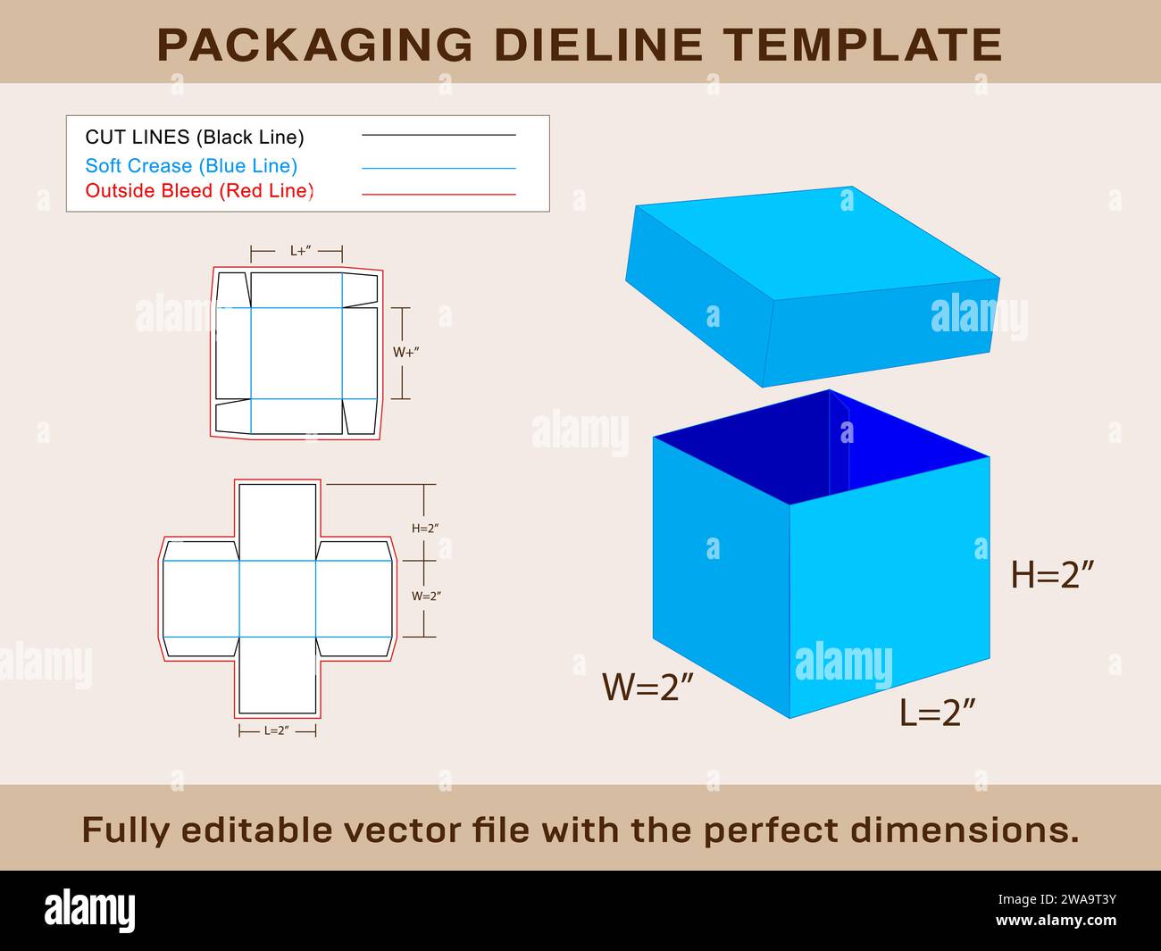 Explasion Box, Storage Box Dieline Template, Editable Vector File. Stock Vector