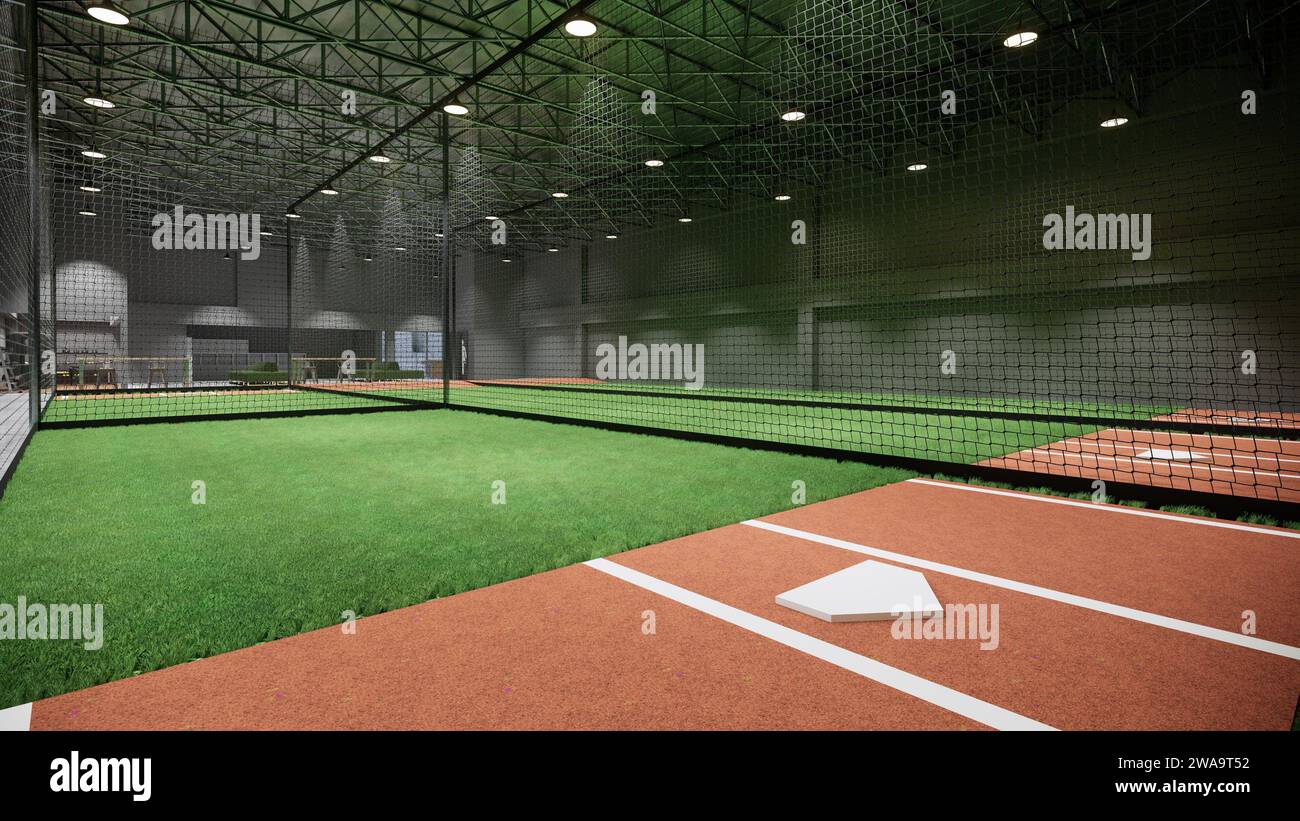 Indoor Batting Cages For Baseball & Softball 3d rendering illustration