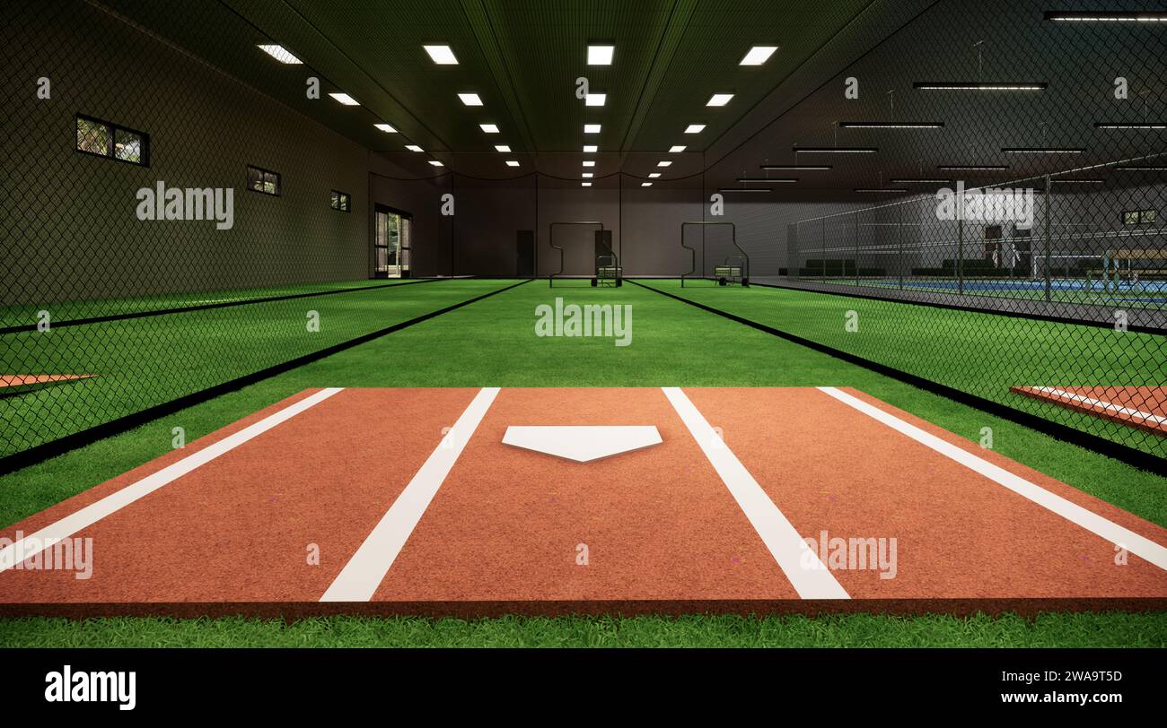Indoor Batting Cages For Baseball & Softball 3d rendering illustration