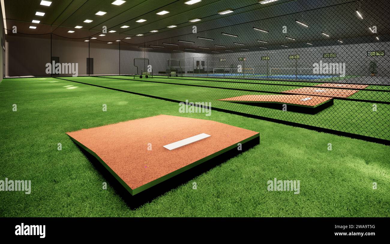 Indoor Batting Cages For Baseball & Softball 3d rendering illustration