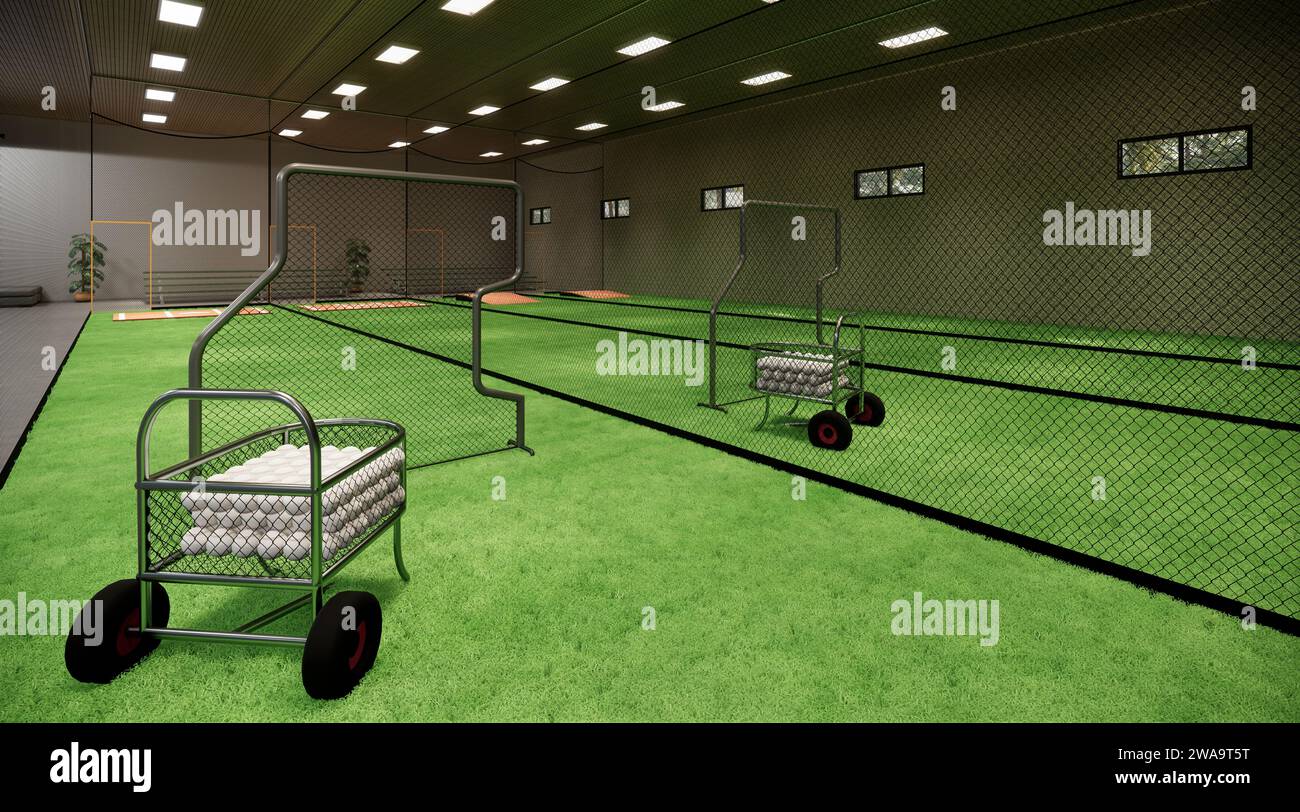 Indoor Batting Cages For Baseball & Softball 3d rendering illustration