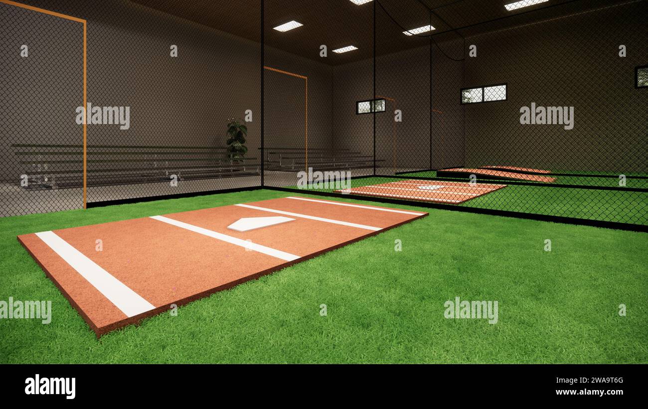 Indoor Batting Cages For Baseball & Softball 3d rendering illustration