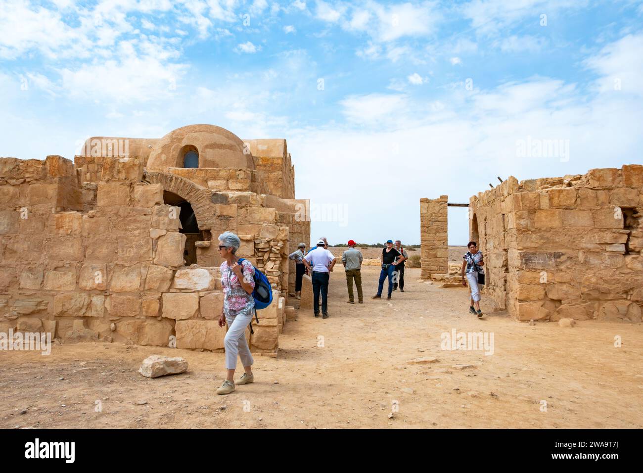 Amra, Jordan - October 5, 2023: people visit castle of Qusayr Amra in ...