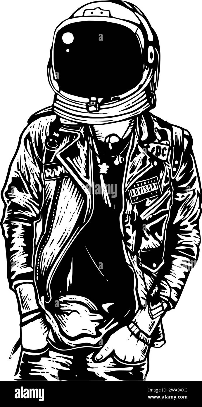 Astronaut in classic leather jacket vector illustration Stock Vector