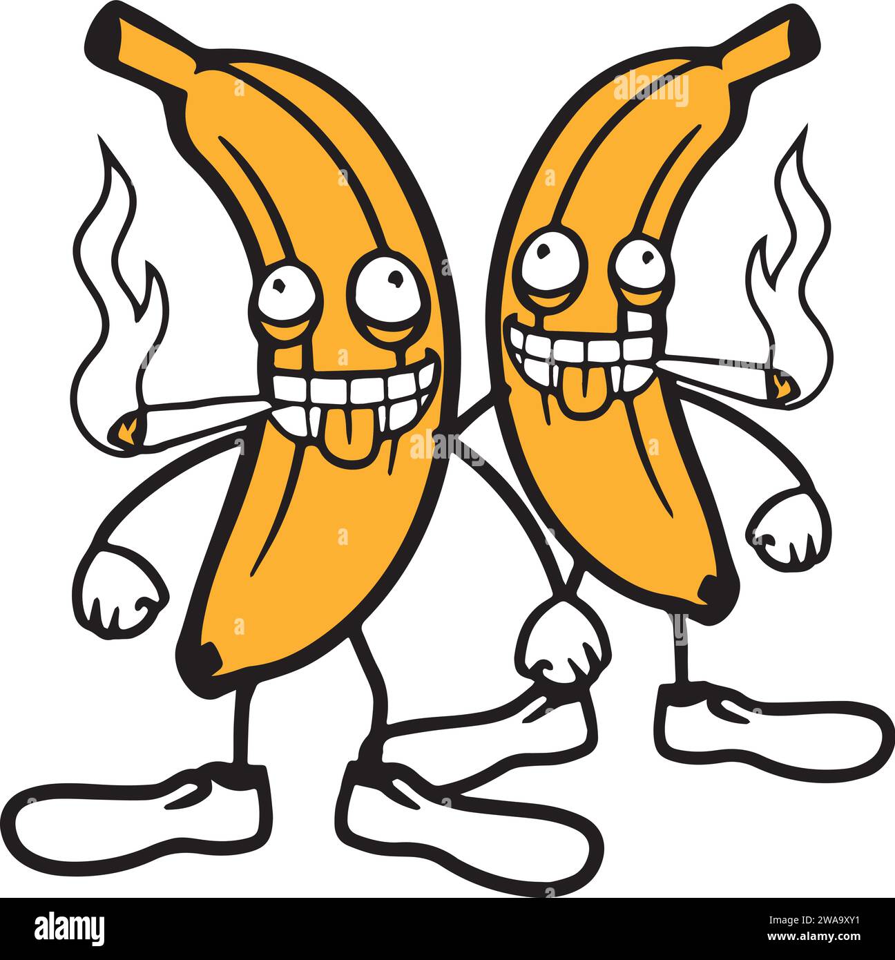 Crazy bananas smoking weed, vector illustration, cut files design for clothes, t-shirts, mugs, posts and more Stock Vector